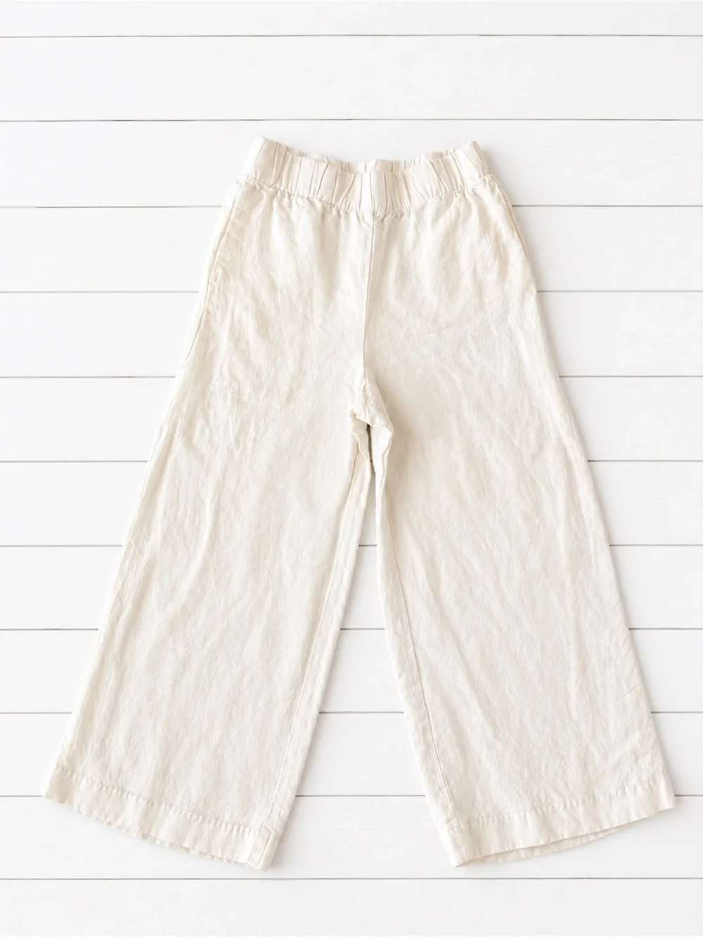 H&M Linen Blend Wide Leg Capri Pants | White | XS | Elastic Waist | Summer - Picture 3 of 5